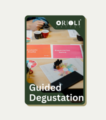 Orioli Coffee Guided Degustation package with coffee cups and a coffee sensory wheel